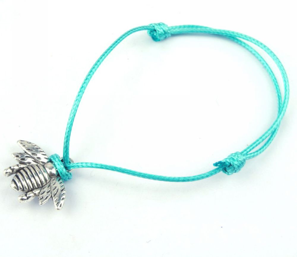 

Hot ! 100pcs Antique Silver Zinc Alloy Bee Charms Wax rope Adjustable Bracelets