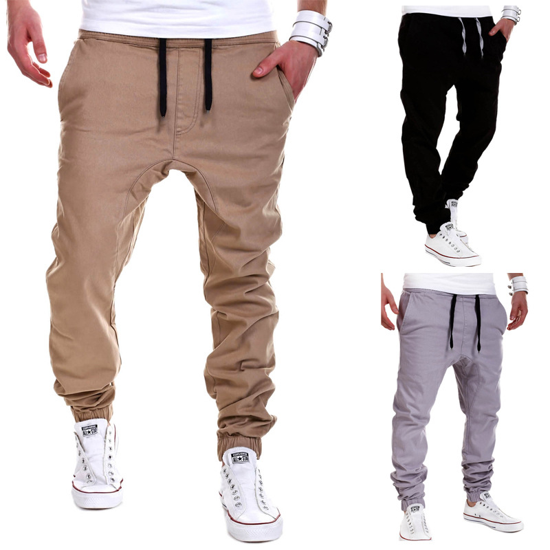3 Colors Size M-3XL Men's Casual Pants Solid Color Elastic Sports Collapse Trousers Hoop Male Long Hip Hop Jogger Black Pants-image-405022572