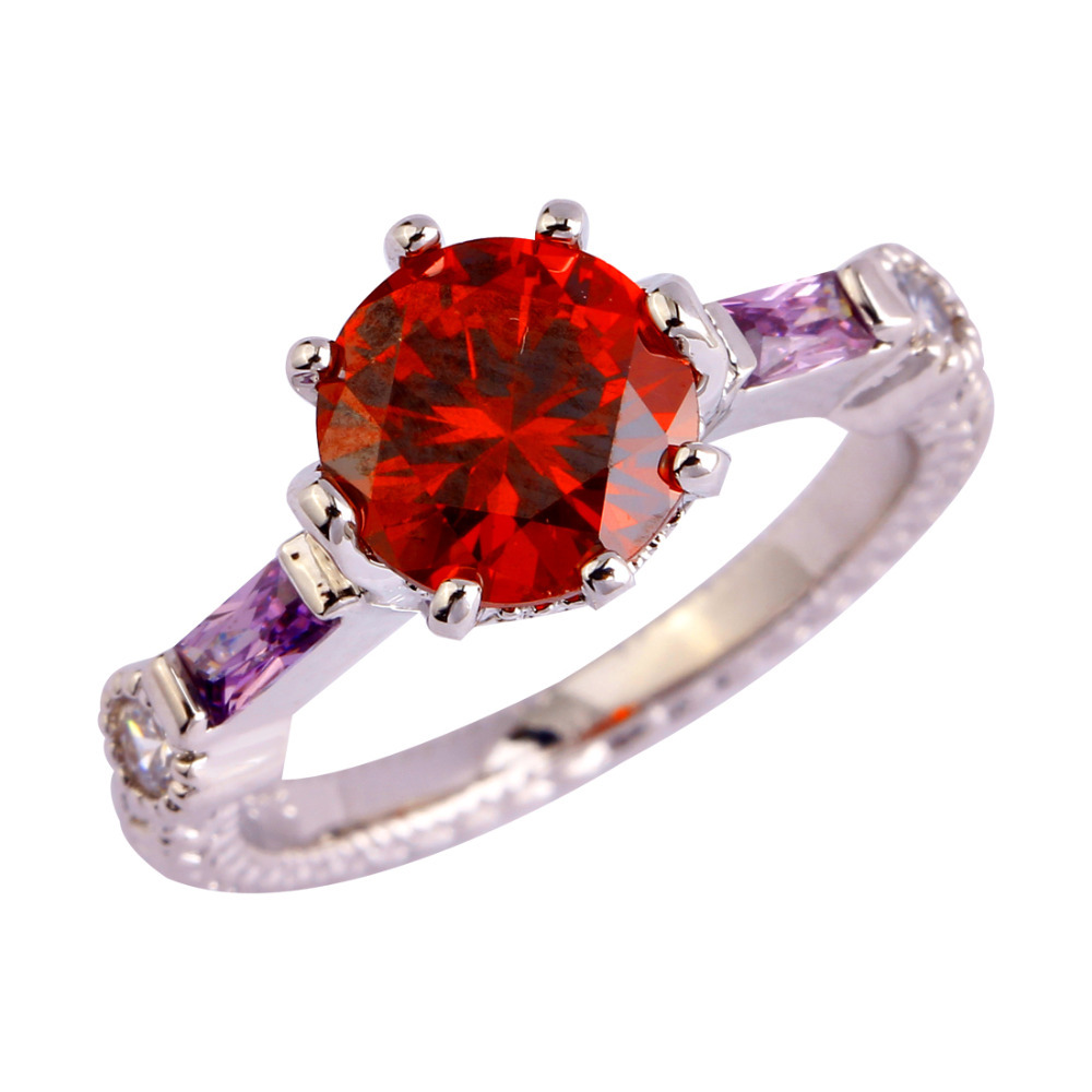 

New handmade red garnet 18K White Gold Plated Silver Ring Size 6 7 8 9 10 11 Fashion Jewelry women Free Shipping Wholesale