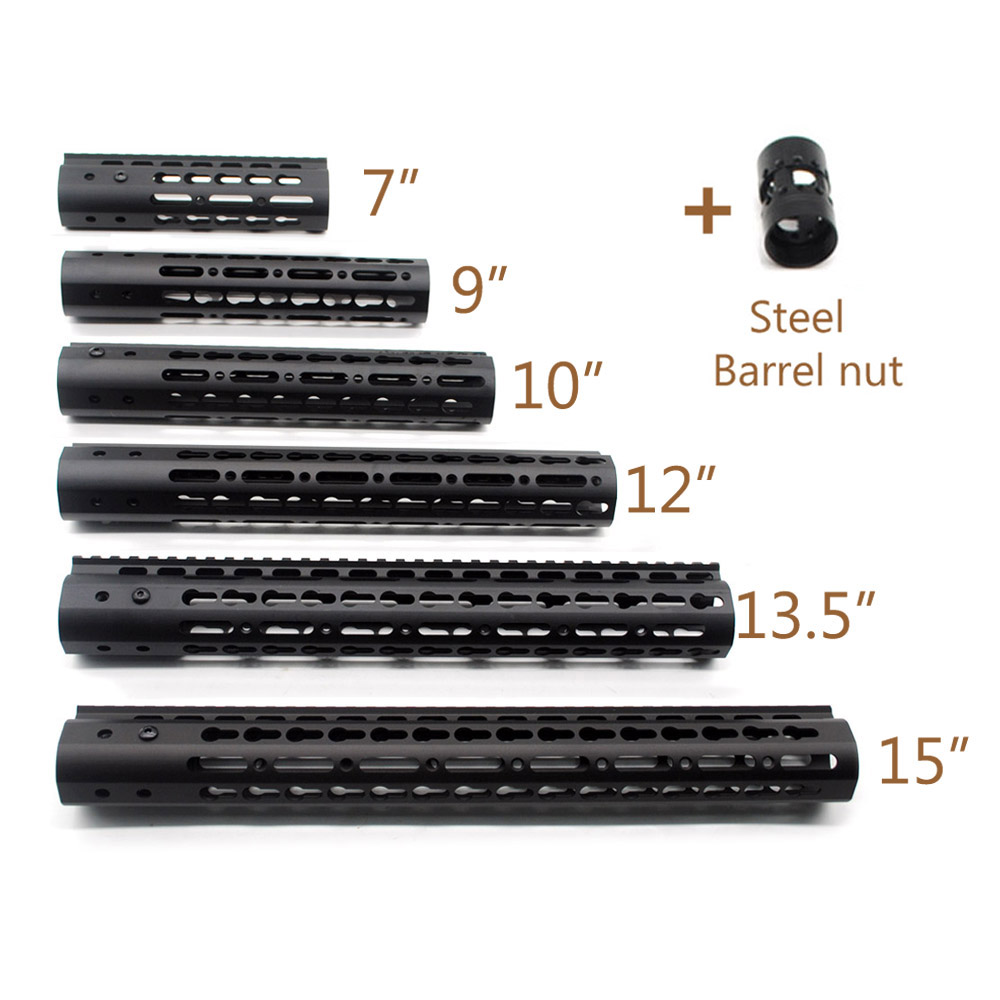 

Black Anodized 7,9,10,12,13.5,15'' inch Handguard Rail Free Float Key Mod Quad Rail Mount System with Steel Barrel Nut