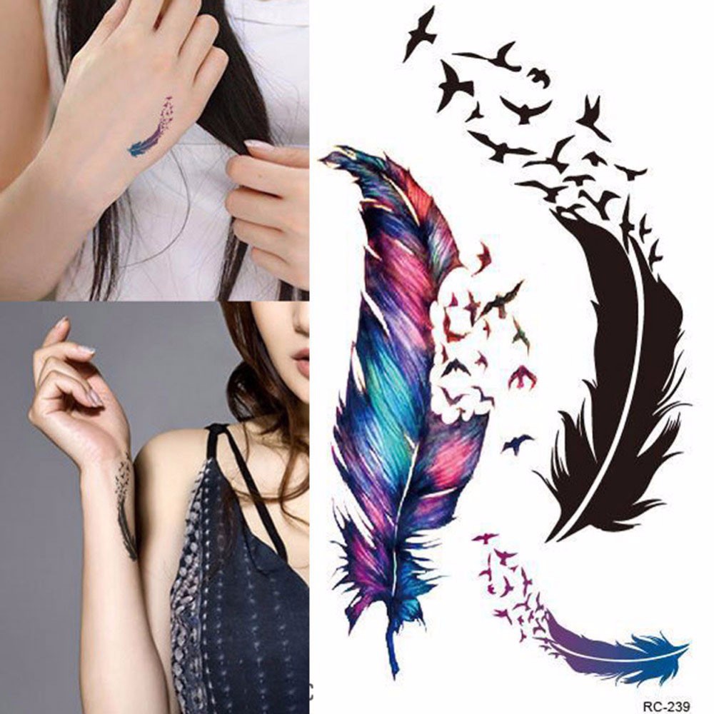 

Waterproof Temporary Tattoos sticker tattoo stickers fake sleeve tatoo For Man Woman 3D feather rose flowers butterfly Body Art Sexy Harajuku Henna Flash