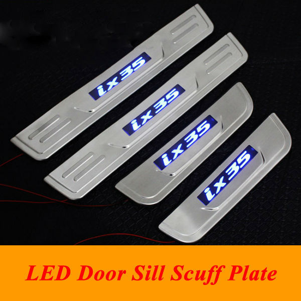 4PCS Stainless Blue Led Door Sill Scuff Plate Trim for Toyota Prado 2010-2016