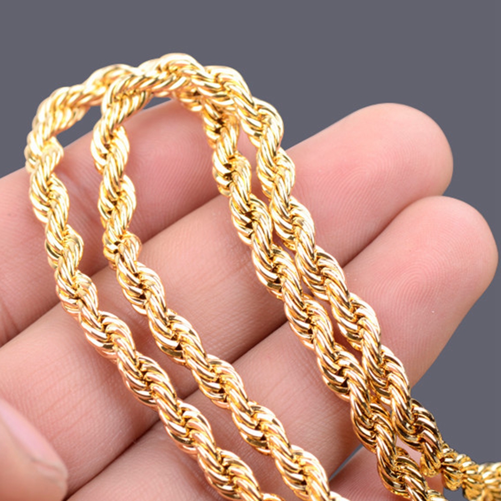 24K Gold Filledd Twisted Link Chains Necklace Womens Mens Collar Jewelry-image-391270562