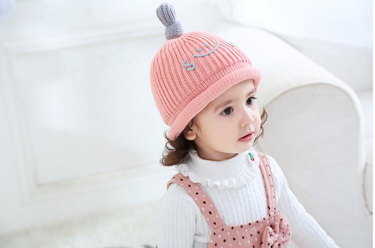 

Girl Knitted Hats Baby Smile Caps Kids Fashion Autumn Winter Hat with velvet Inside Creative Christmas Gifts LBS 002, Mixed colors