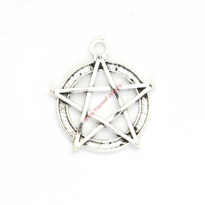 15pcs Antique Silver Plated Pentacle Star Charms Pendants for Bracelet Jewelry Making DIY Necklace Craft 31x28mm-image-387350459
