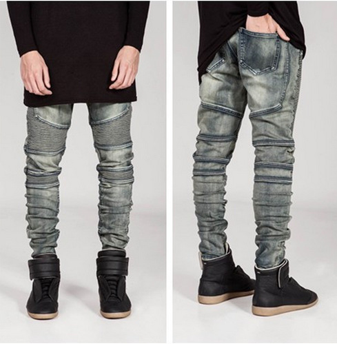 

new mens Biker Jeans Motorcycle Slim Fit Washed yellow Black Grey Blue Moto Denim skinny Elastic Pants Joggers For Men jeans