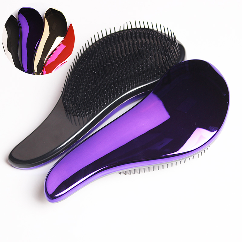 

1pc Magic Anti-static Hair Brush Handle Tangle Detangling Comb Shower Electroplate Massage Comb Salon Hair Styling Tool New Quality Wholesal, Silver