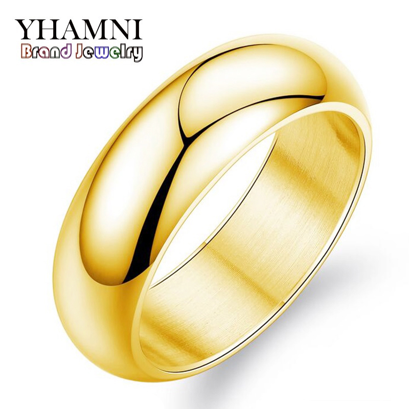 

YHAMNI Original Luxury Pure Gold Ring Engagement Wedding Rings For Women Couples Stainless Steel Gold Color Charm Rings JZR050, Silver