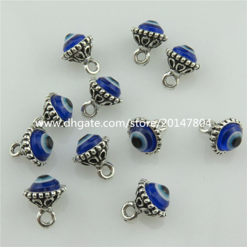

20361 30pcs Vintage Silver Faith Blue Acrylic Evil Eye Filigree Pendant Lucky