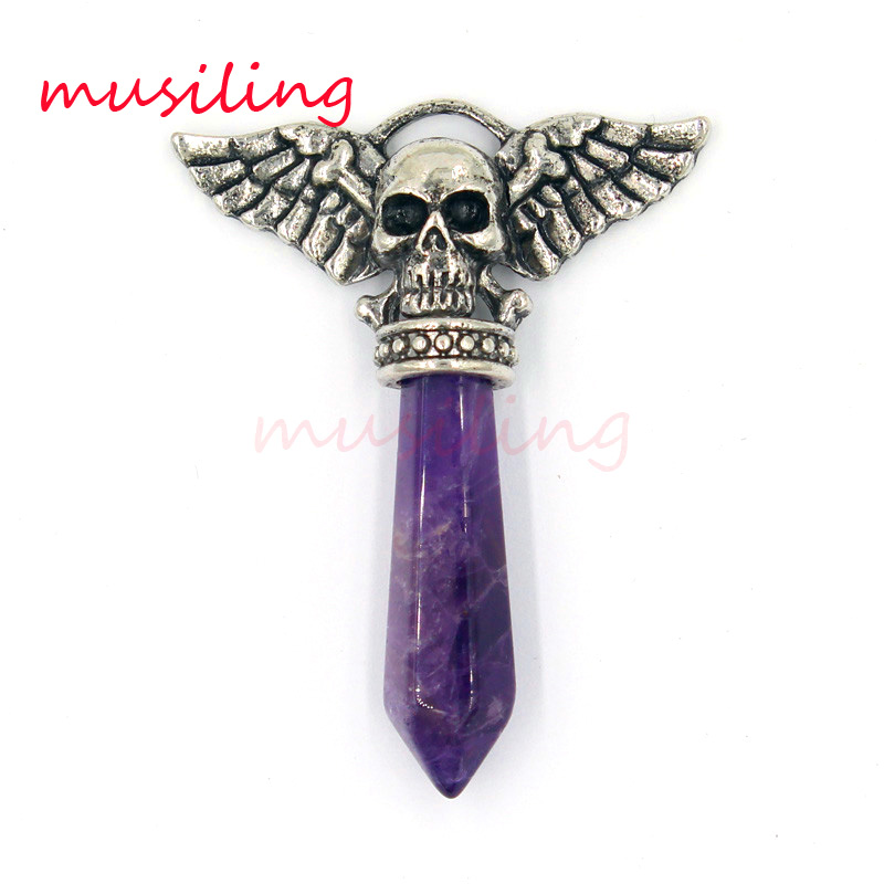 

Skull Wings Pendants Pendulum Jewelry Natural Stone Silver Plated Reiki Charms Healing Chakra Amulet Fashion Mens Jewelry