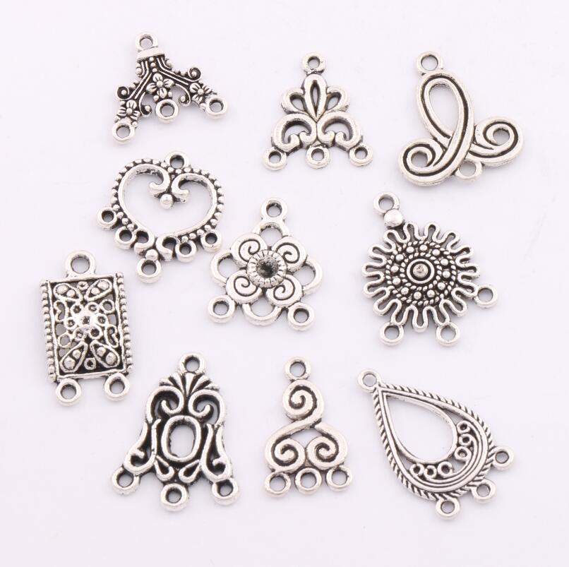 

80pcs/lot Charms Pendants Earrings Connectors 10styles Tibetan Silver Connector Craft DIY LM1 Jewelry Findings & Components