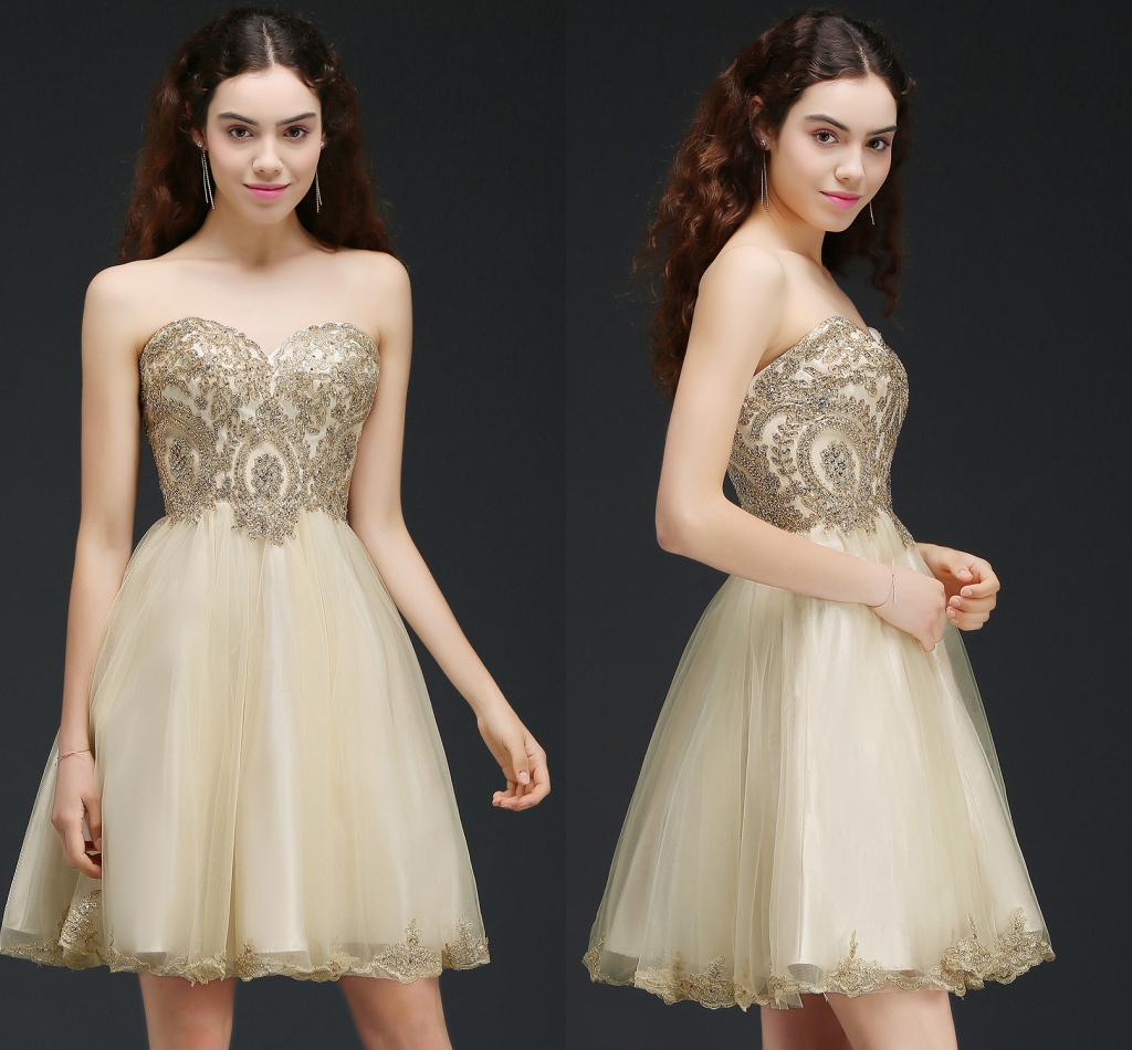 

2018 New Cheap Lace Beaded Short A Line Homecoming Dresses Champagne Sweetheart Lace Up Cocktail Party Gowns Mini Prom Dresses CPS665, Same as picture