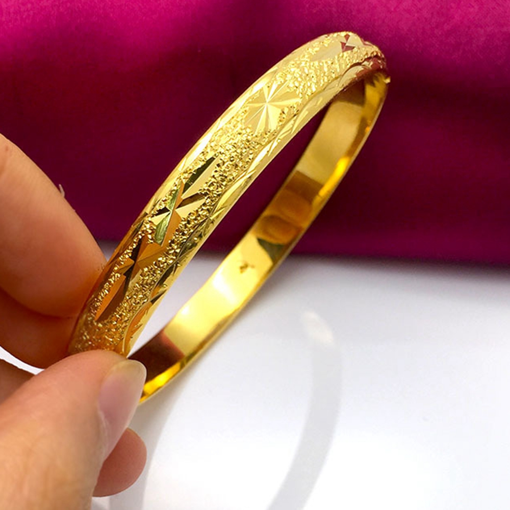 Bridal Bangle 24k Yellow Gold Filled Womens Bangle Dia 6cm-image-392075787