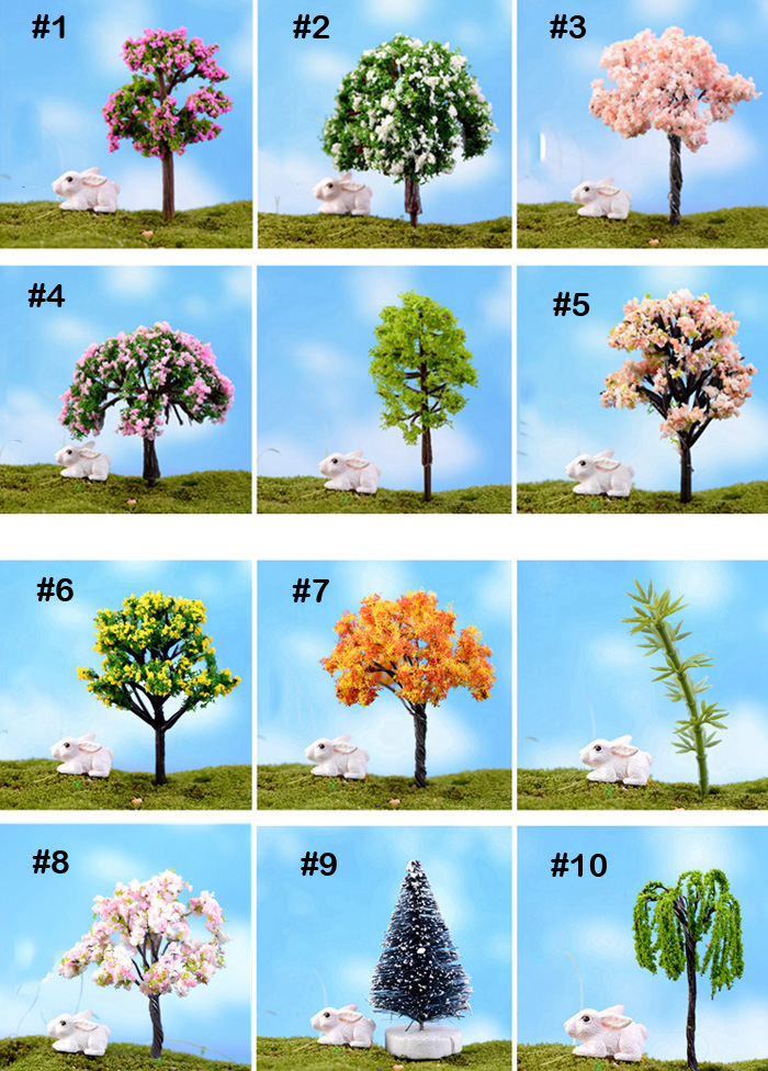 

100Pcs Mix artificial mini trees Willow Sakura fairy garden miniatures mini terrariums figurines for garden decoration wholesale