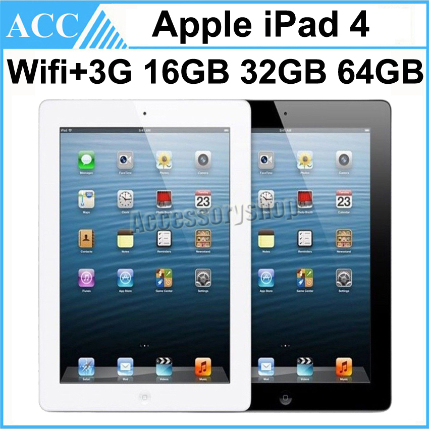 

Refurbished Original Apple iPad 4 WIFI + 3G Cellular 16GB 32GB 64GB 9.7 inch Retina Display IOS Dual Core A6X Chipset Tablet PC DHL 1pcs