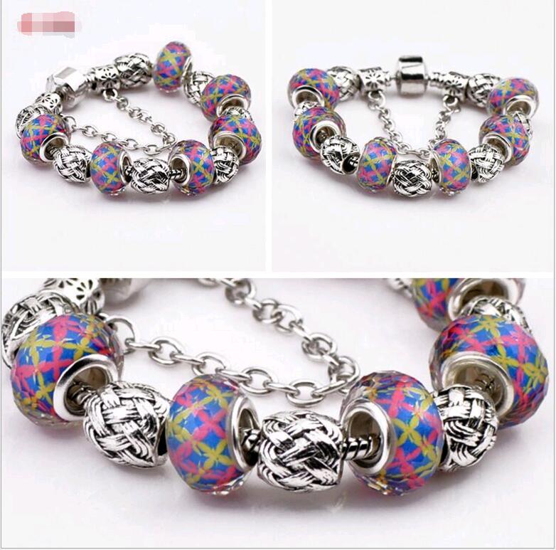 

Hot sale Couples Bracelet Large Hole Round Beads Beaded Crystal Azure stone DIY Jewelry Lover Bracelets Wristbands 2 Piece