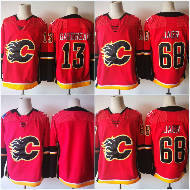 

Mens 2017-2018 New Calgary Flames Jersey 13 Johnny Gaudreau 68 Jaromir Jagr High Quality Free Shipping Hockey Jerseys, 13 red