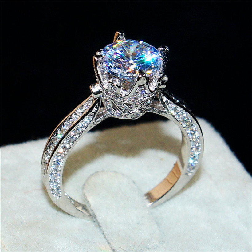 

Fashion 925 Sterling Silvre Diamond CZ Crown Gemstone ring Jewelry Cocktail Wedding Bride Band Rings finger for Women Size 5,6,7,8,9,10