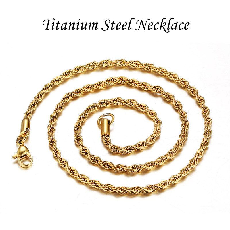 

Unisex Classic Jewelry Women Collar Joyas Genuine Titanium Steel Silver Gold Men Fashion Twisted Braided Chains Necklace 3mm