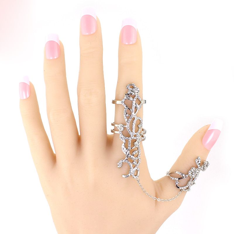 

2016 New Gothic Punk Rock Rhinestone Cross Knuckle Joint Armor Long Full Adjustable Finger Rings Gift for women girl Fashion jewelry