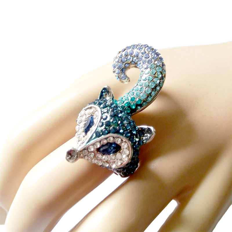 Design de luxe All Inlaying Strass Enabling anneaux pour les femmes Fox Style chunky écureuil anneaux Cocktail Anneau surdimensionné RN-384A