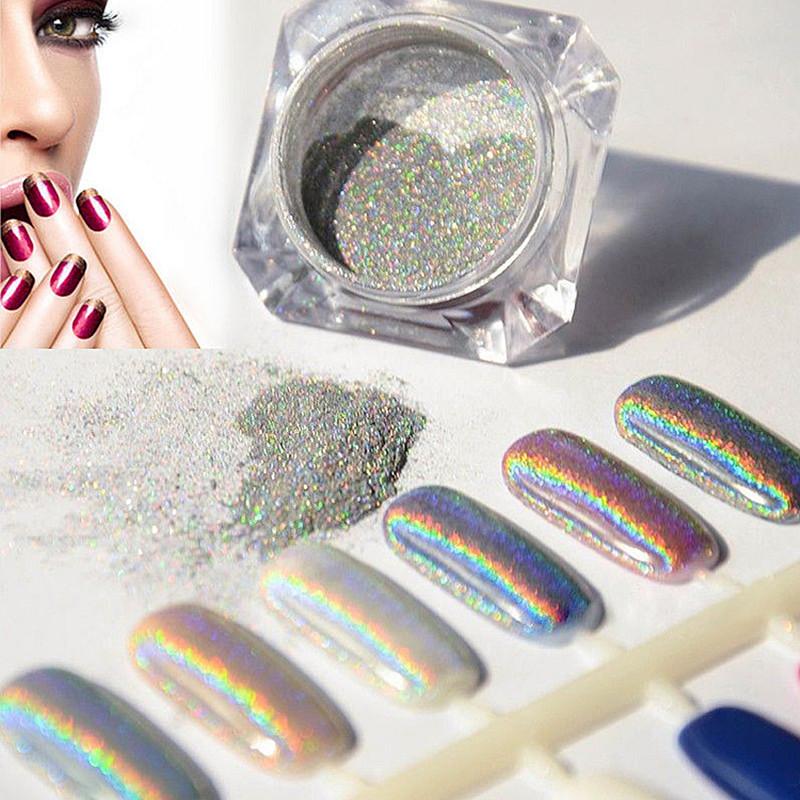 Wholesale-1g Laser Silver Holographic Nails Glitters DIY Nail Art Sequins Chrome Pigment Dust Shiny Magic Laser Mirror Nails-image-405422885