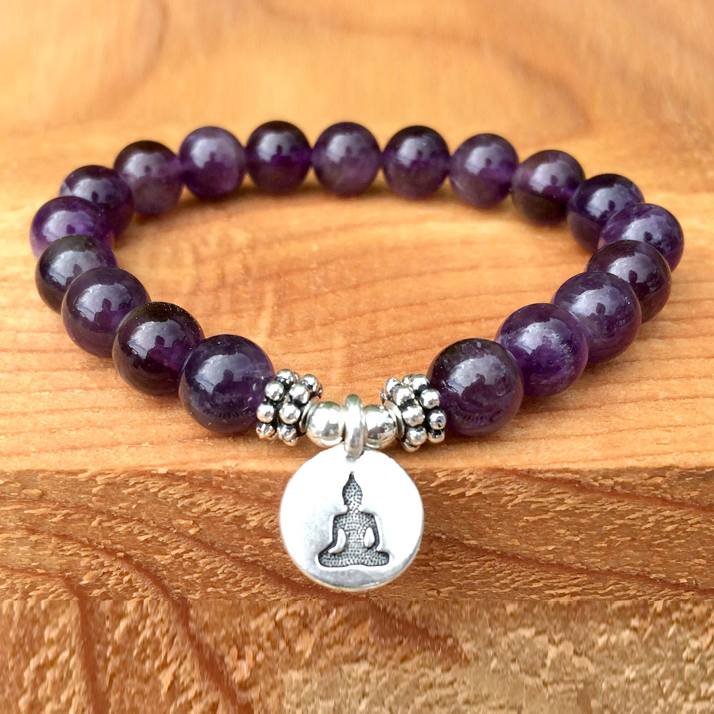 

SN1062 Top Amethyst Bracelet Yoga Women Amethyst Jewelry Chakra Healing Crystals Addictions Insomnia Wrist Mala Beads Jewelry