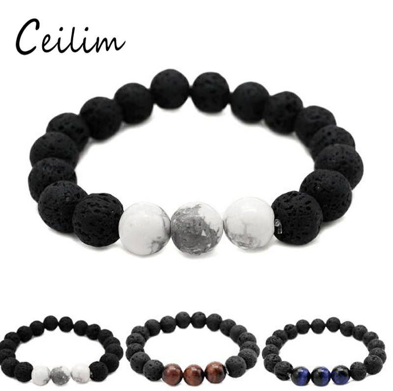 

Men's Energy Healing Lava Stone Bracelet - 10mm Black Beads for Chakra Balance, Yoga, and Prayer