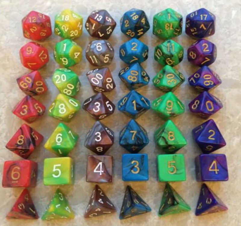 

Double Color Polyhedral Dice Set DND RPG Game 1pcs * D4/6/8/12/20 2pcs * D10 (0-9,00-90) High Quality 7pcs/set #D14