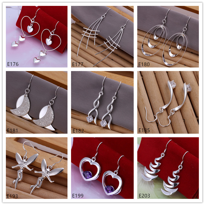

High grade women's sterling silver plated earring 10 pairs a lot mixed style EME74,wholesale fashion 925 silver Dangle Chandelier earrings