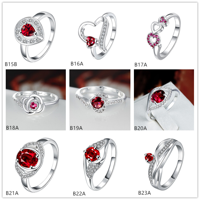 

Mixed style burst models fashion red gemstone 925 silver plate ring EMGR2,rose round plated sterling silver ring 10 pieces a lot