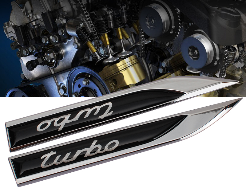 

2Pcs Turbo motors blade decal landmark 3D Logo Emblems Badge car metal stickers, Black