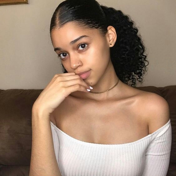 

Chic Sleek low Ponytail natural hair puff Afro kinky Curly Ponytail Hair Dark Brown Indian Virgin Hair Drawstring Ponytail For Women