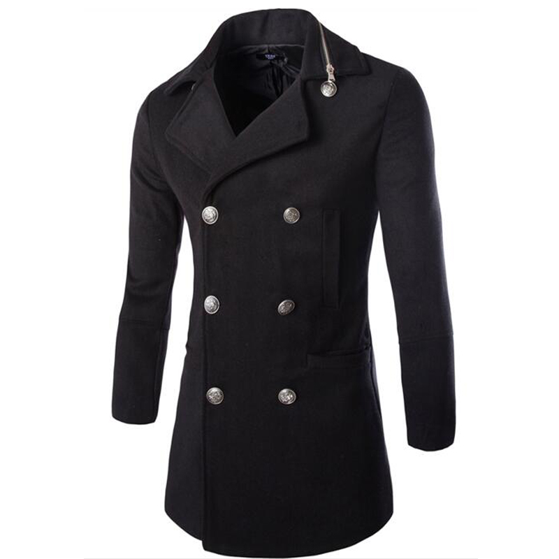 Fall-2016 Casual Fashion Mens Jackets And Coats Duffle Coat Stylish British Style Single Breasted Mens Pea Coat Wool Trench Coat