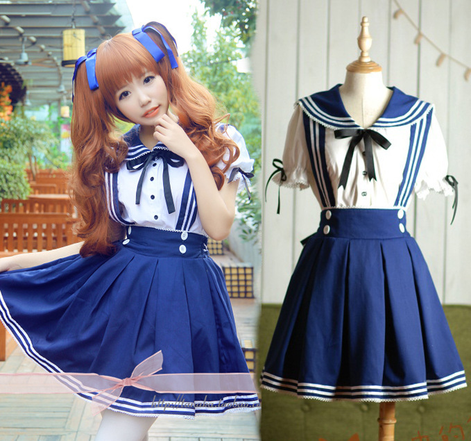

Wholesale-Japanese sailor cosplay school uniform for girls lolita dress Navy sailor costumes for women anime maid cosplay costume CS15145, Dark blue