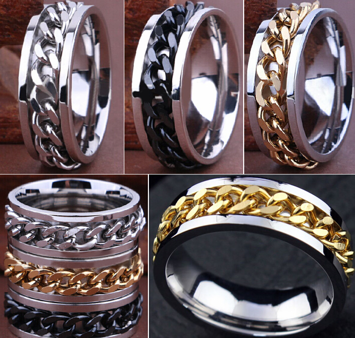 

30pcs High Quality Comfort Fit Men's SPIN Chain Stainless steel Rings Wholesale Jewelry Job Lots, Silver