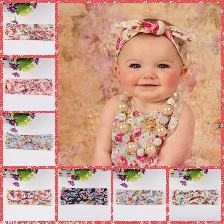 

Baby Printed Floral Ribbon ear Headbands Hair Bows Kids Bohemian cross hair band Braided Headwrap Turban Knot Children Hair Accessories, 8 colors