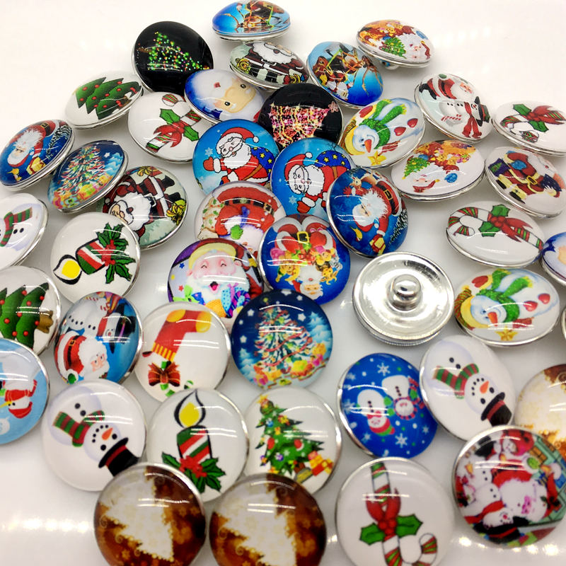 

30pcs 20mm Snap Button Christmas Ginger Snap Cartoon Chunk Button Mixed Styles Diy Interchangeable Jewelry Fit Noosa Bracelet