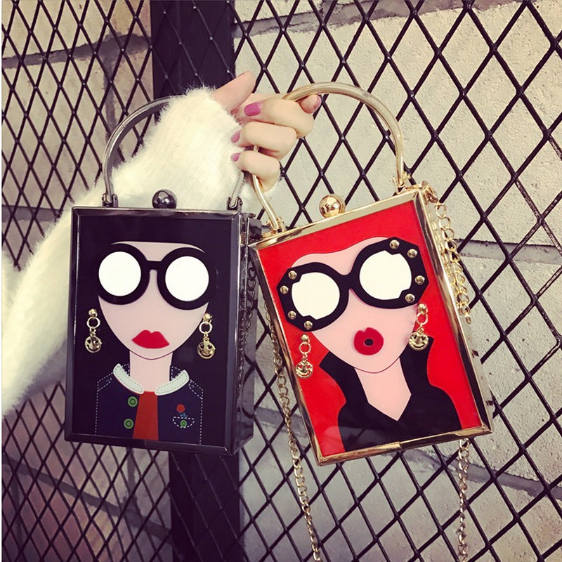 

Vintage Women Evening Totes Bag Silver Acrylic Clutches Shoulder Handbags Crossbody Bags Hardcase Ladies Box Clutch Bag, Black