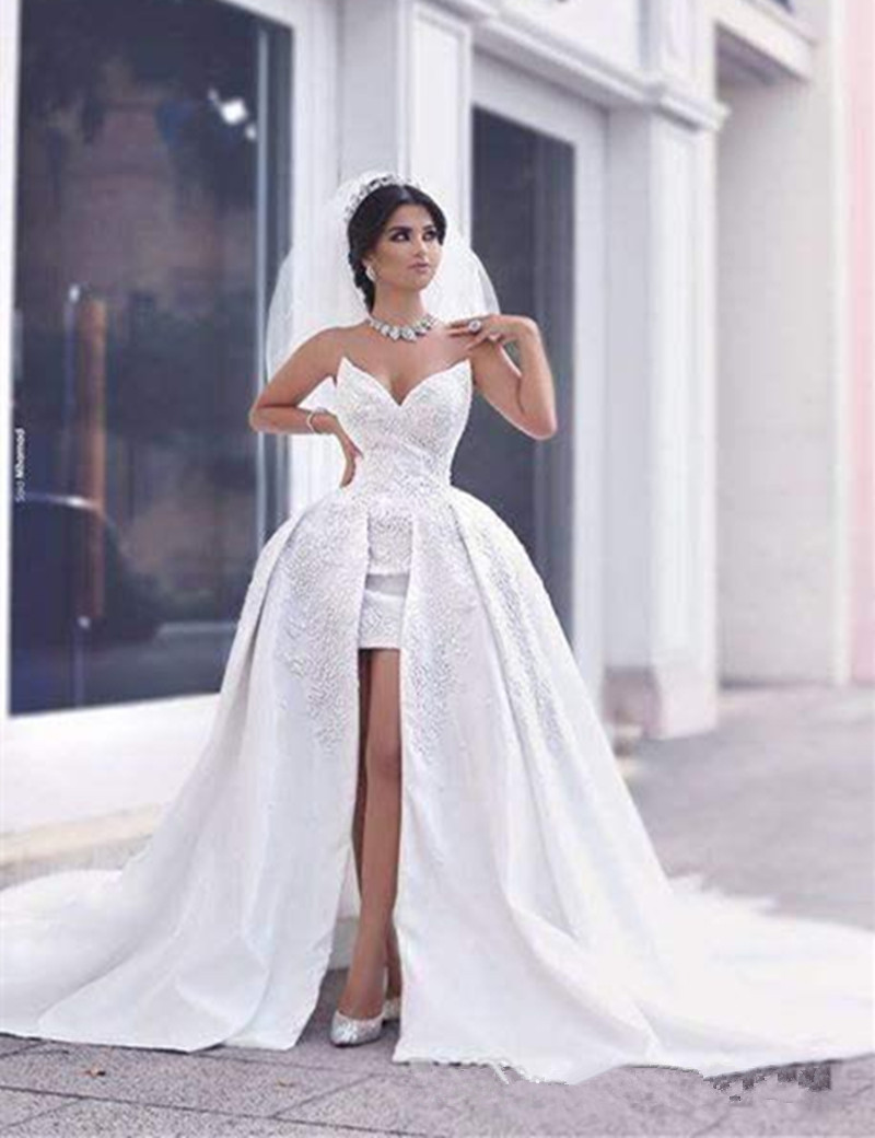 

New Charming High Low Wedding Dress Short Front Long Back Appliques Satin Bridal Gowns vestido de noiva Custom Size, Black