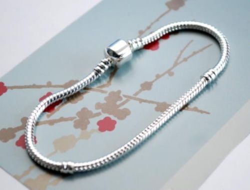 

Lose money promotion!!2017 Fashion charm Bracelet,3MM 925 Sterling Silver Snake Chain fit European Beads Pandora style, Black