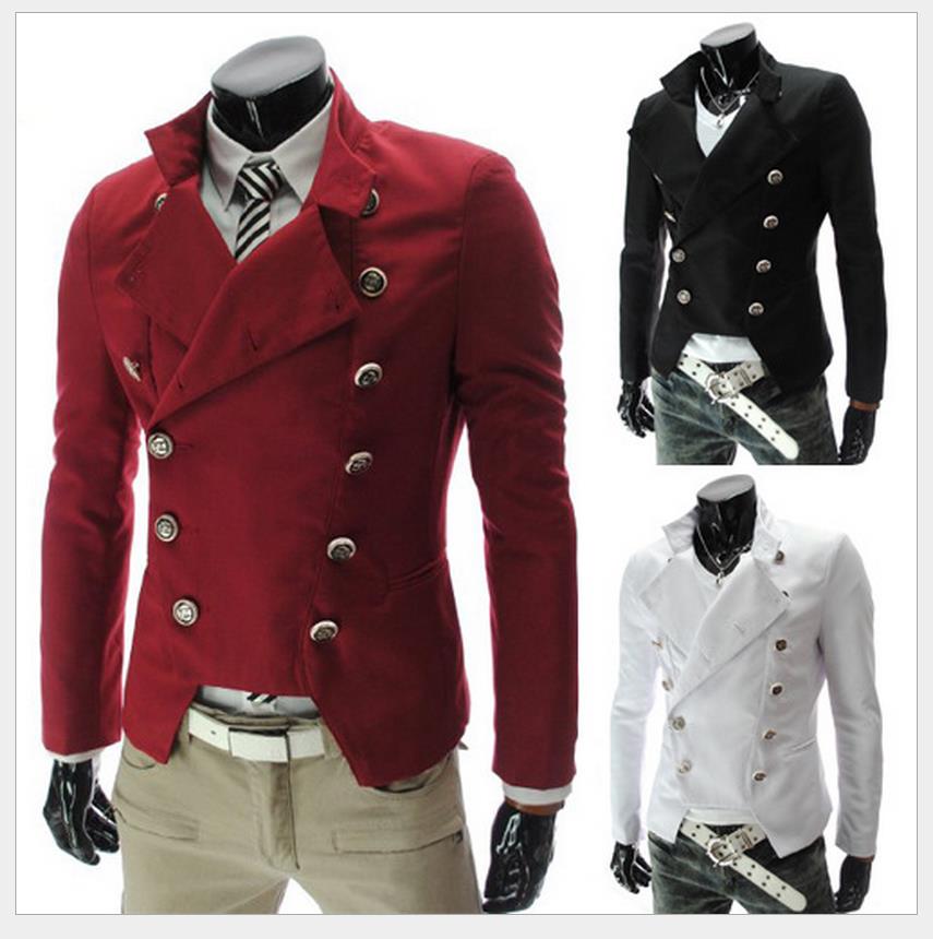 

red wed blazer men design incline double breasted free long sleeve turn down collar retro button fashion slim fit for men blazer, Black