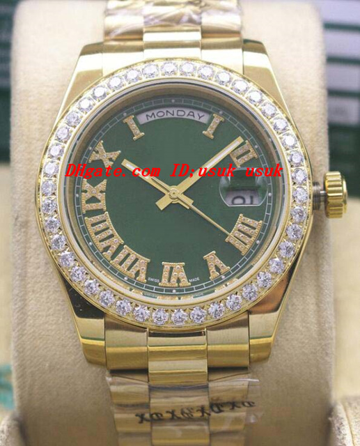 

Luxury Watches 2018 18kt Gold Green Dial Roman 118348 Diamond Bezel 41mm Automatic Fashion Brand Men's Watch Wristwatch
