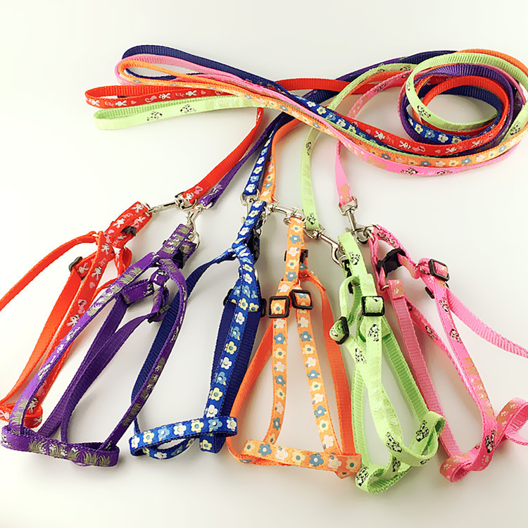 

Applique Full Cartoon Printing Adjustable Pet Leashes Thicken Nylon Pet Harness Pattern And Color Mixed YC1014