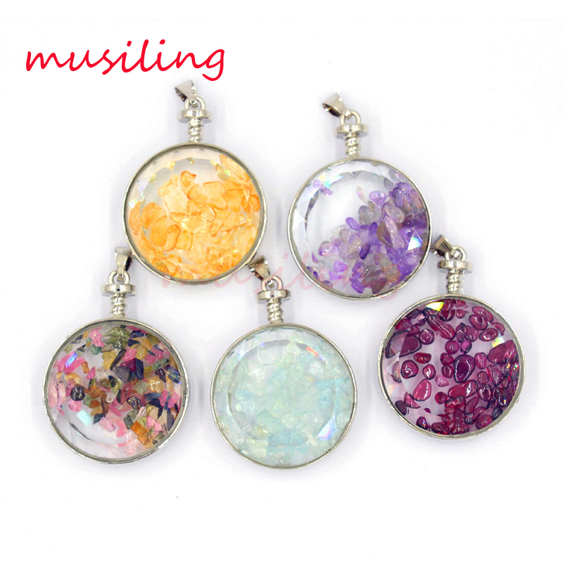 

Wishing Bottle Pendants Necklace Natural Stone Amethyst Garnet etc Stone Glass Round Charms Reiki Healing Chakra Amulet Fashion Jewelry