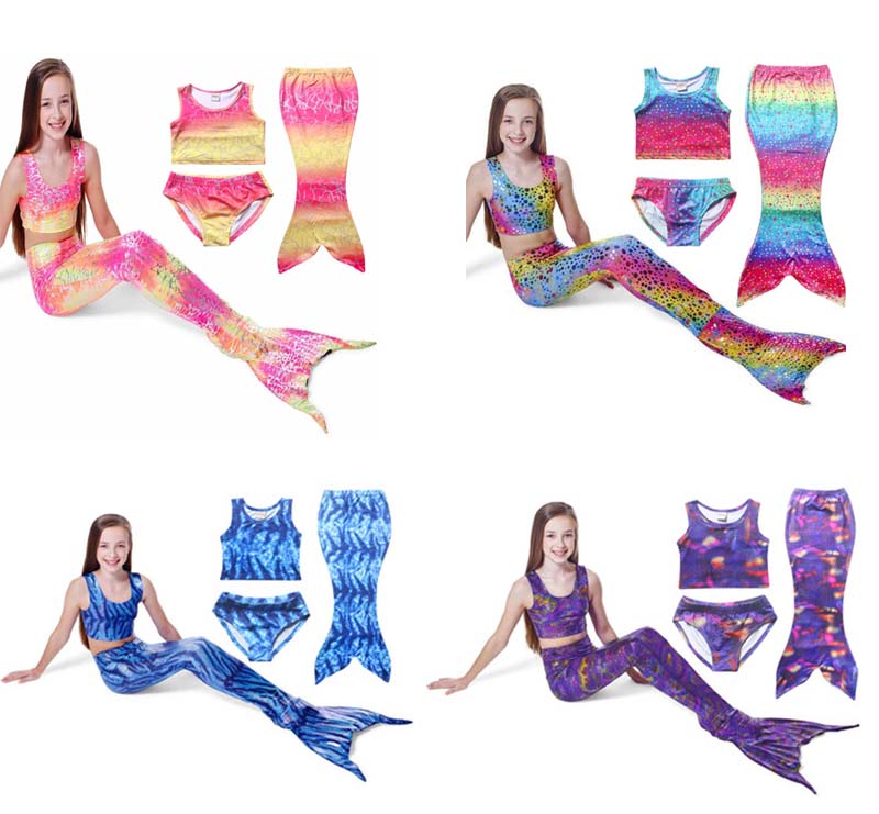 

Girls Kids Mermaid Swimsuits 3PCS/Set Mermaid Swimmable Bikini Sets Girls Beach Swimwear Mermaid Swimming Costumes 4Colors, As photo