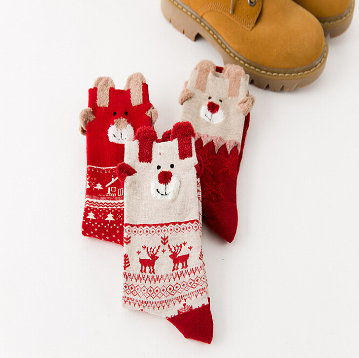 

Women Sock Winter Warm Christmas Gifts Stereo Socks Soft Cotton Cute Santa Claus Deer Socks Xmas Christmas socks, Red deer b