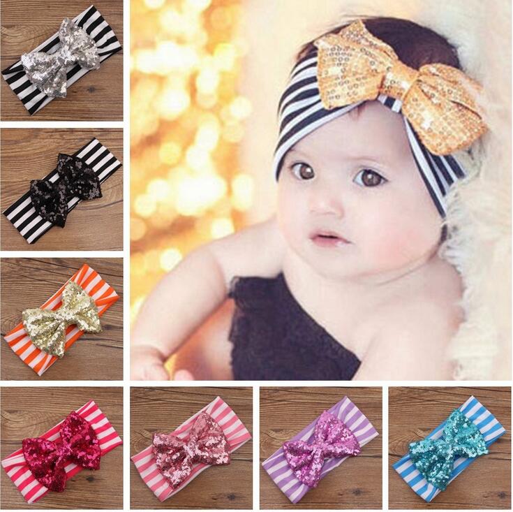 

Hot Bow Headband Headbands for girls Baby headbands Baby sequins bowknot headband Girls Striped cotton headbands Hair Accessories XM 023, As picture