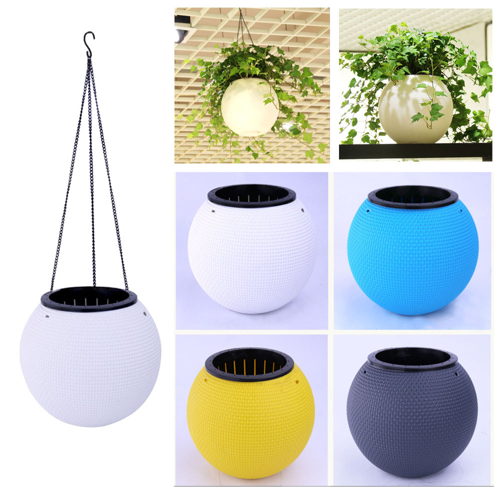 

Creative Round Plastic Hanging Planters Self Watering Hanging Desktop Plant Pot Chain Basket Planter Holder for Home Cafe Decoration