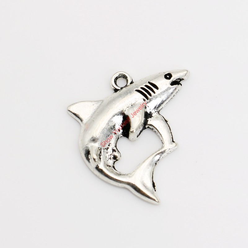 10pcs Antique Silver Plated Shark Charm Pendants for Bracelet Necklace Jewelry Making DIY Handmade Craft 24x23mm-image-386299983